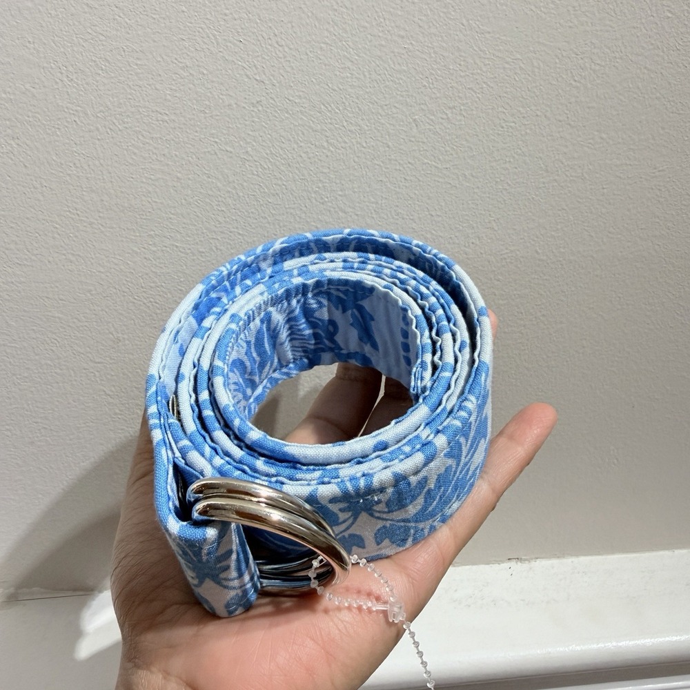 Oliver Green Belt Womens S Blue White Floral Fabric Double D Ring Preppy 36"